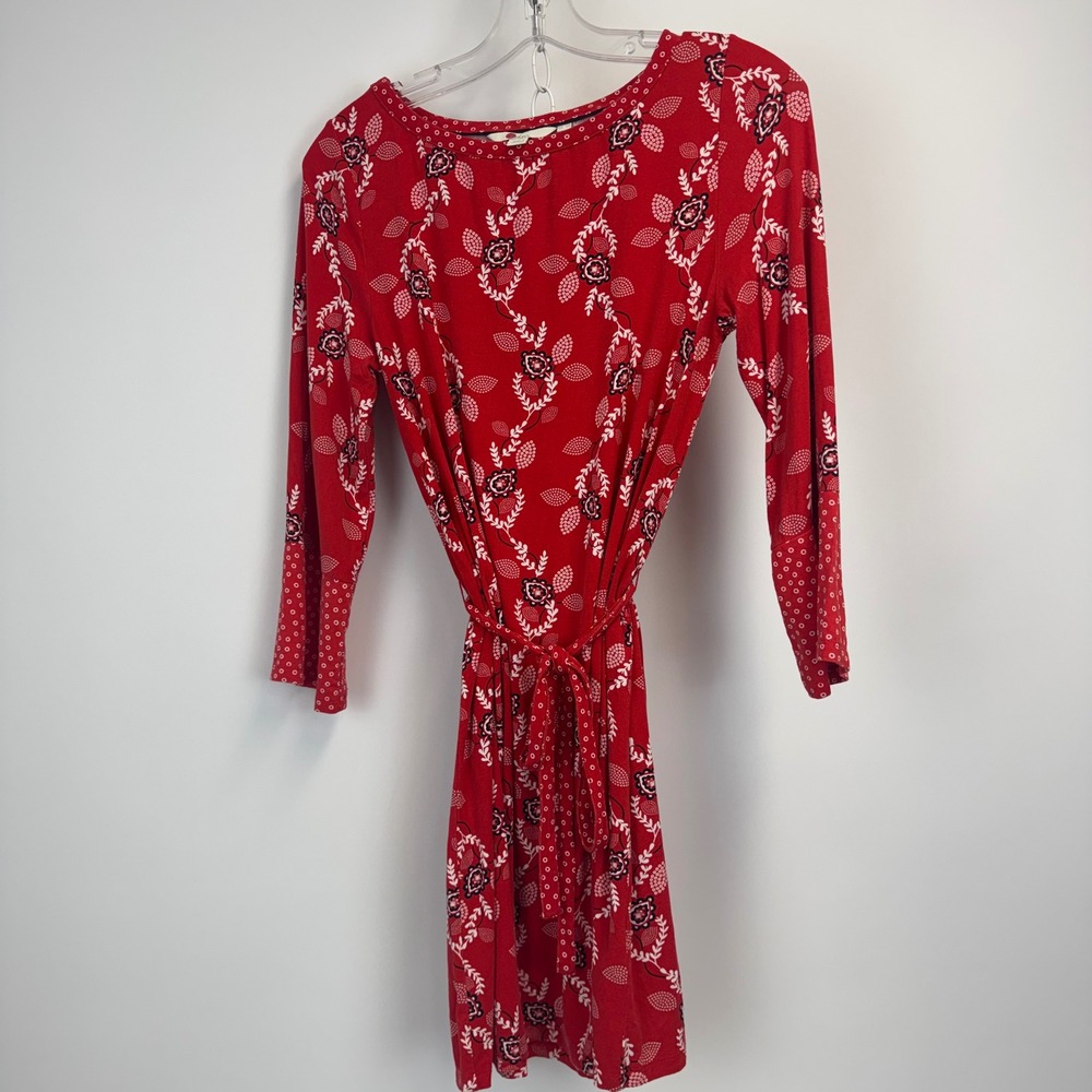 Boden Red Floral Jersey Long Sleeve Belted Mini Dress US 6R UK 10R J0462